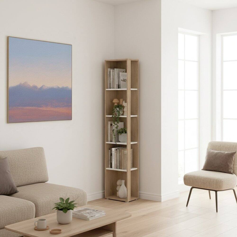 Angle. FurniFact - 5-Shelf Bookcase with Side Access Design for Home or Office - Brown.