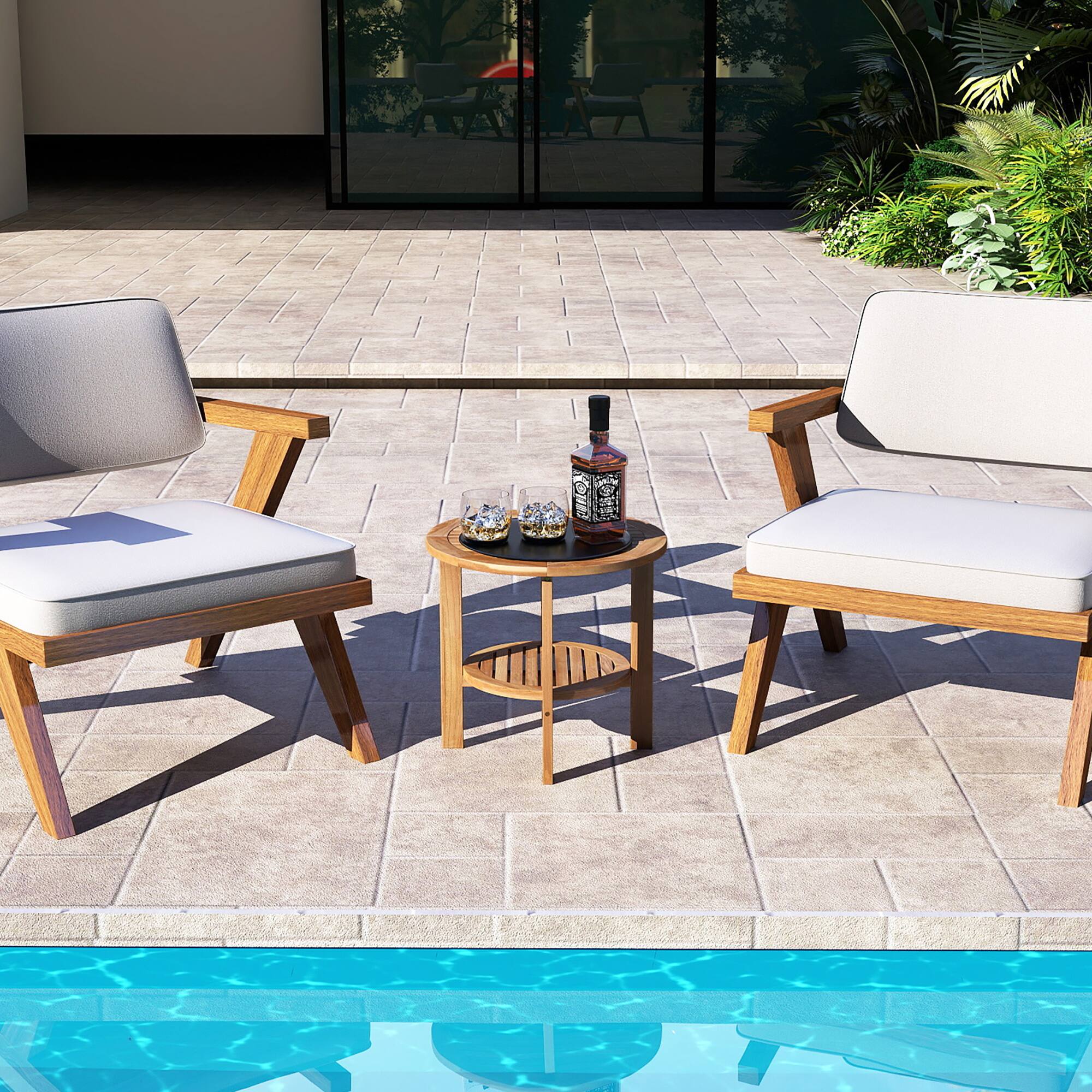 Alt View 5. Gymax - Gymax Teak Wood 2-Tier Side Table 19.5'' Round Coffee Table End Table w/ Slatted Top - Natural.