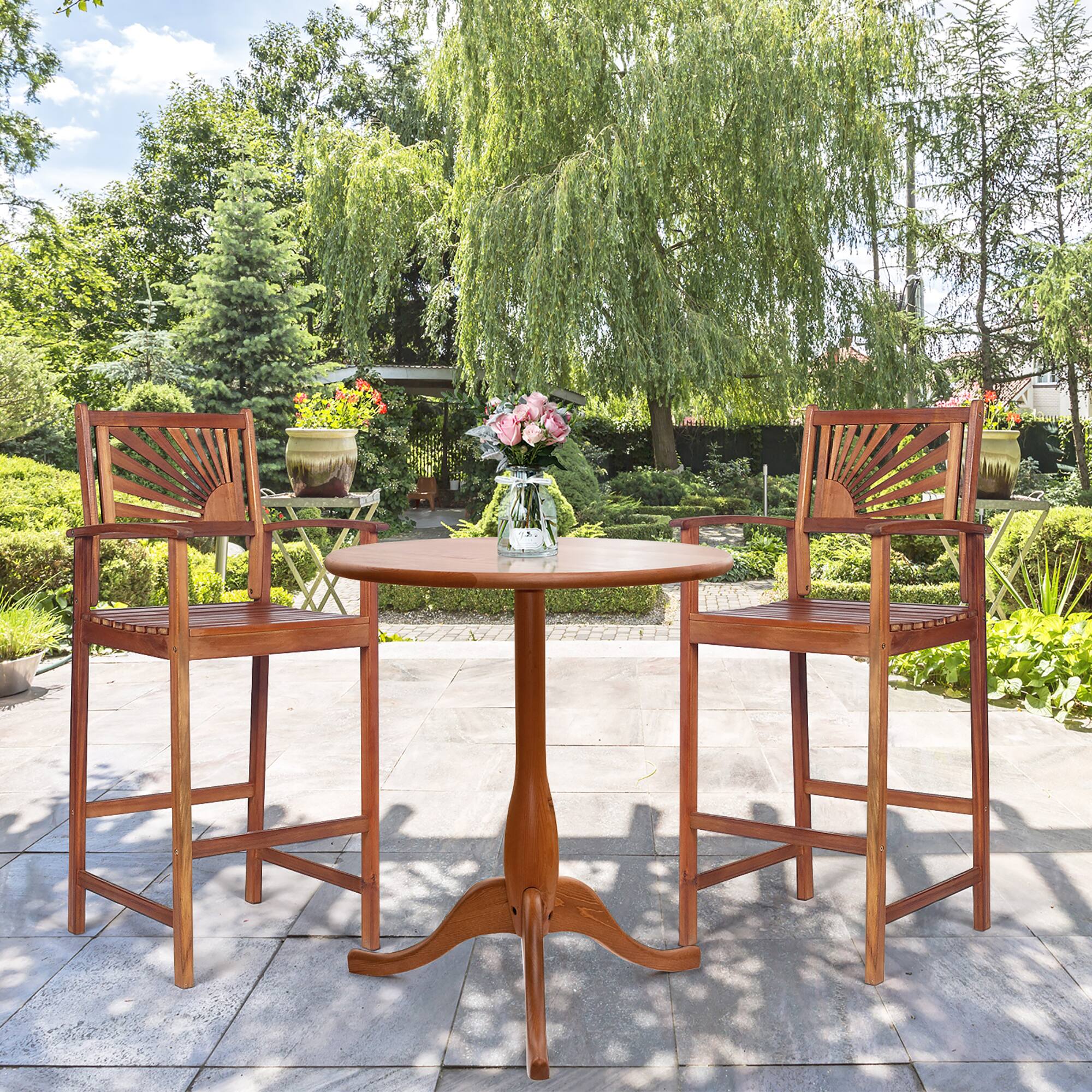 Alt View 3. Costway - Costway Set of 2 Bar Stools 29inch Acacia Wood Pub Chairs Outdoor w/ Armrests - Natural.