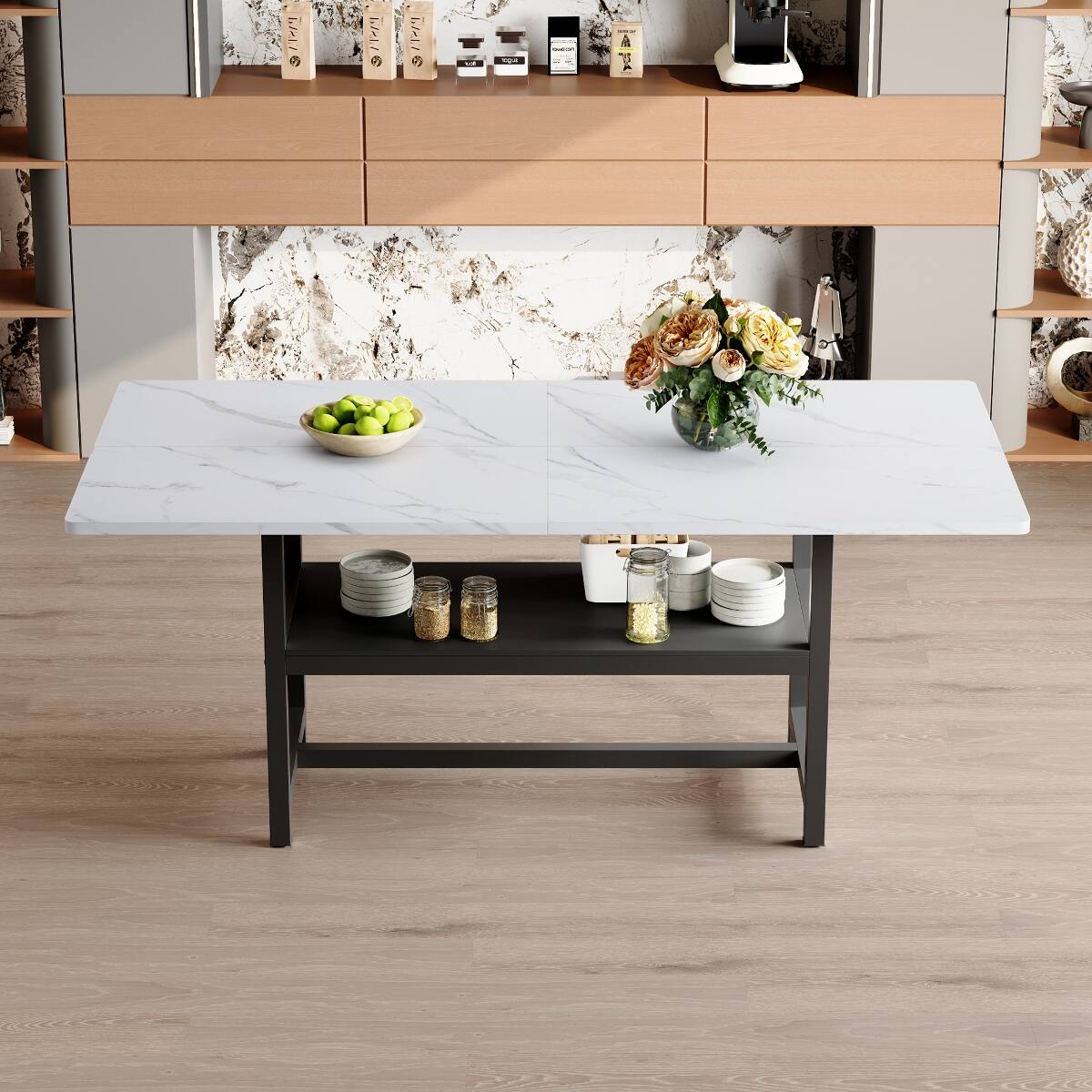 Loheer White MDF Dining Table With Storage Platform, 71 x 35.4 in White ...