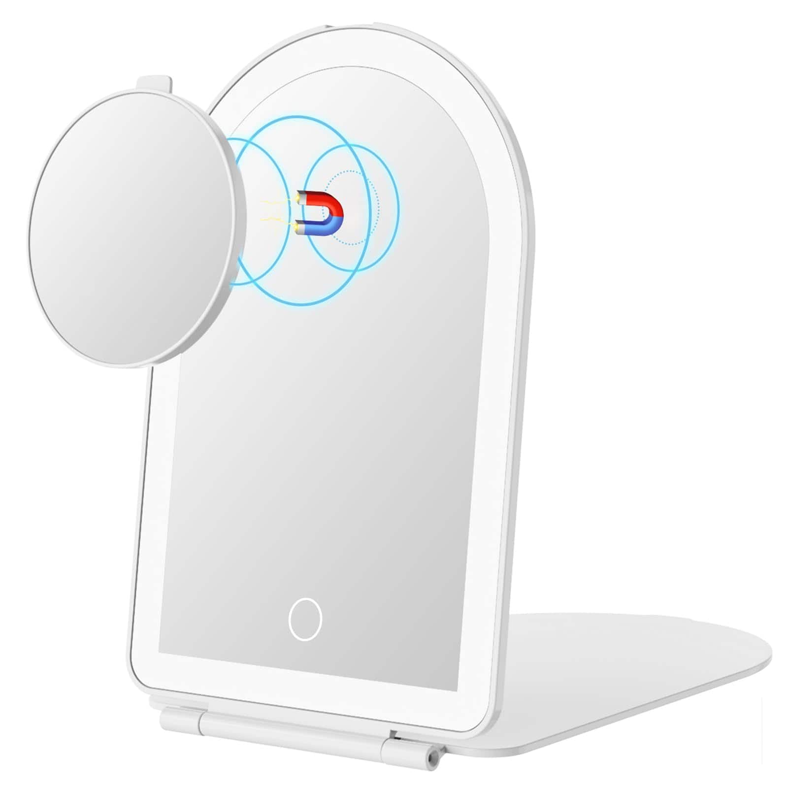 Pacoar Cade - Rechargeable Travel Makeup Mirror With Lighted Beauty Color Lighting Touch Screen Folding Vanity - Milky White