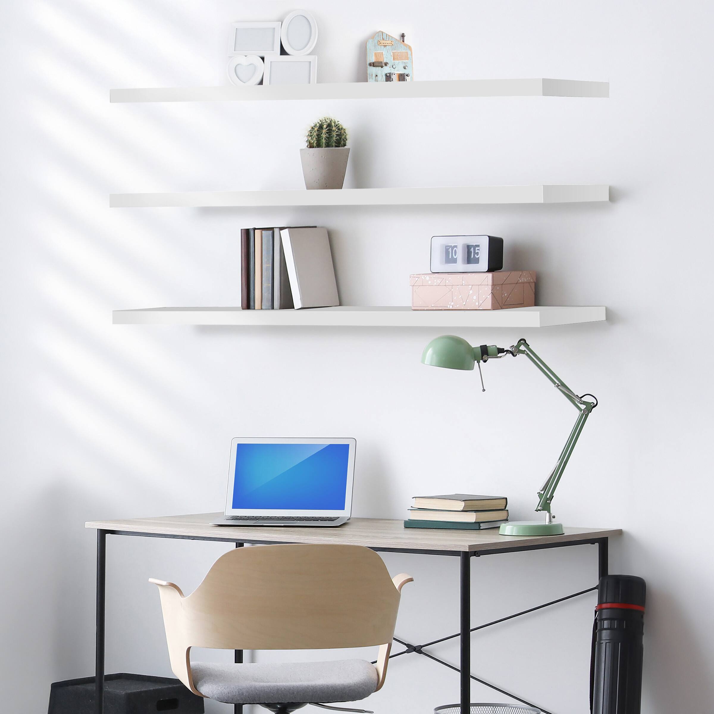 Alt View 4. Sorbus - Sorbus Floating Shelves for Wall - 55 Inch Extra-Long Bathroom Shelves, Floating Shelf with Hidden Brackets (3 Pack) - White.