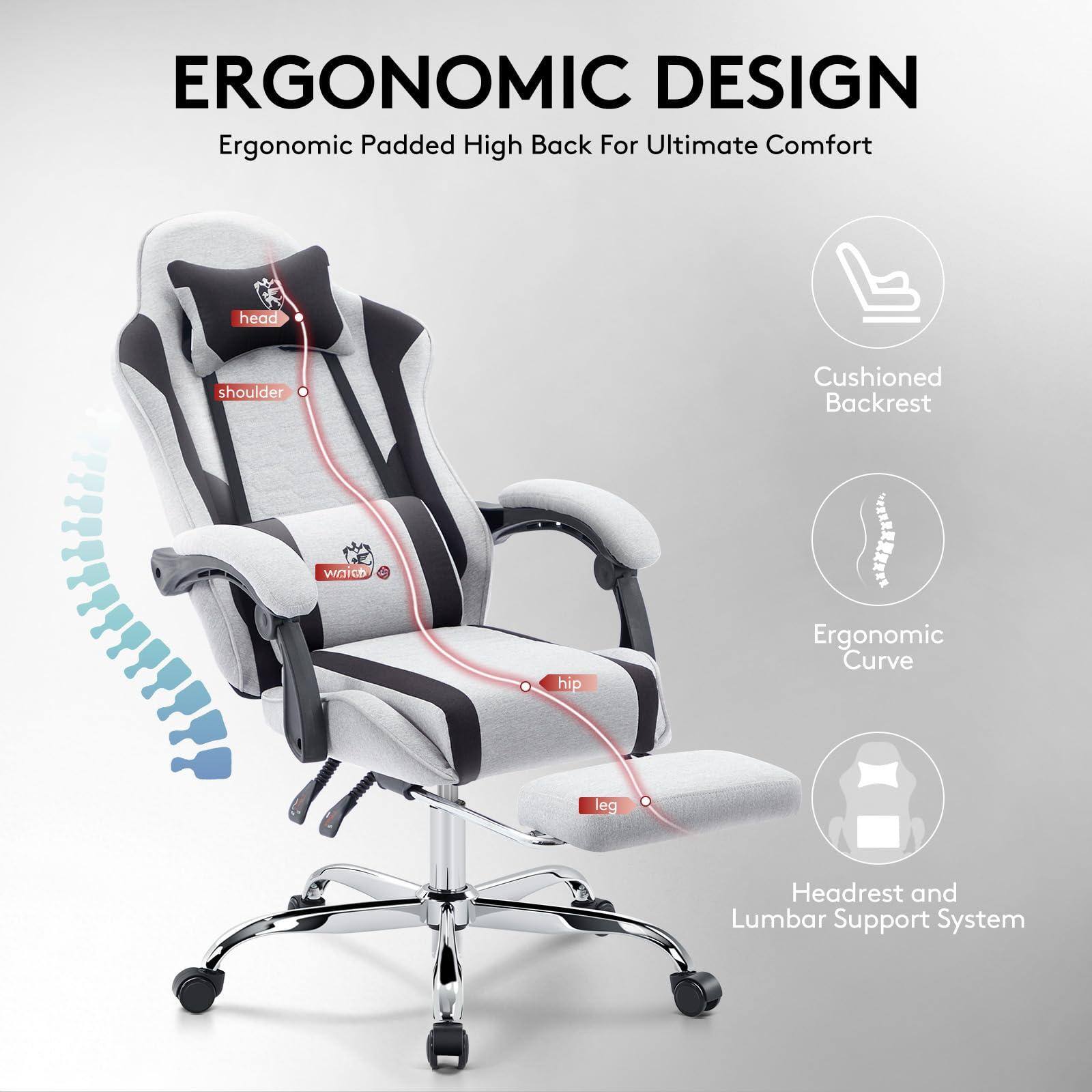 ERGONOMIC DESIGN  
Ergonomic Padded High Back For Ultimate Comfort  

- Cushioned Backrest  
- Ergonomic Curve  
- Headrest and Lumbar Support System  

head  
shoulder  
hip  
leg