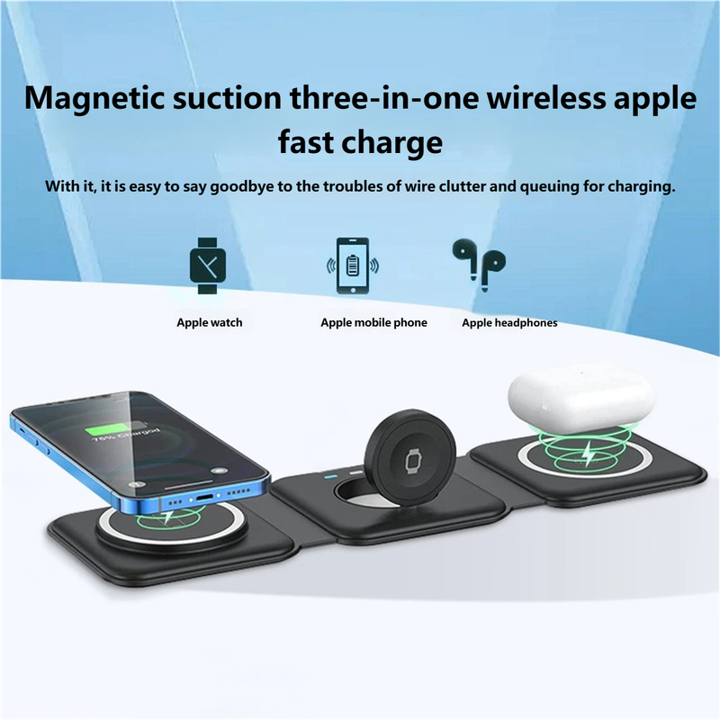 Magnetic suction three-in-one wireless apple fast charge

With it, it is easy to say goodbye to the troubles of wire clutter and queuing for charging.

- Apple watch
- Apple mobile phone
- Apple headphones