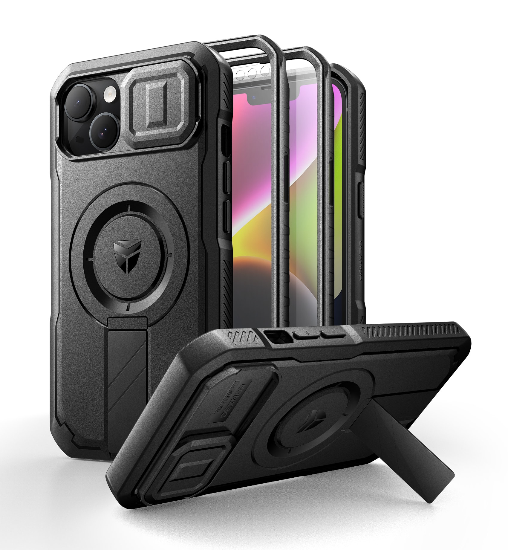 dexnor - iPhone 14/13 Magnetic Case with Camera Cover & Adjustable Kickstand & Built-in Screen Protector - Black price history on PriceWatchPro