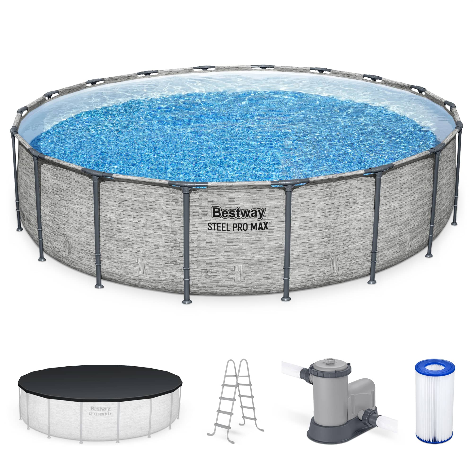 Bestway - Steel Pro MAX 18'x48" Round Above Ground Swimming Pool with Pump & Cover - Gray
