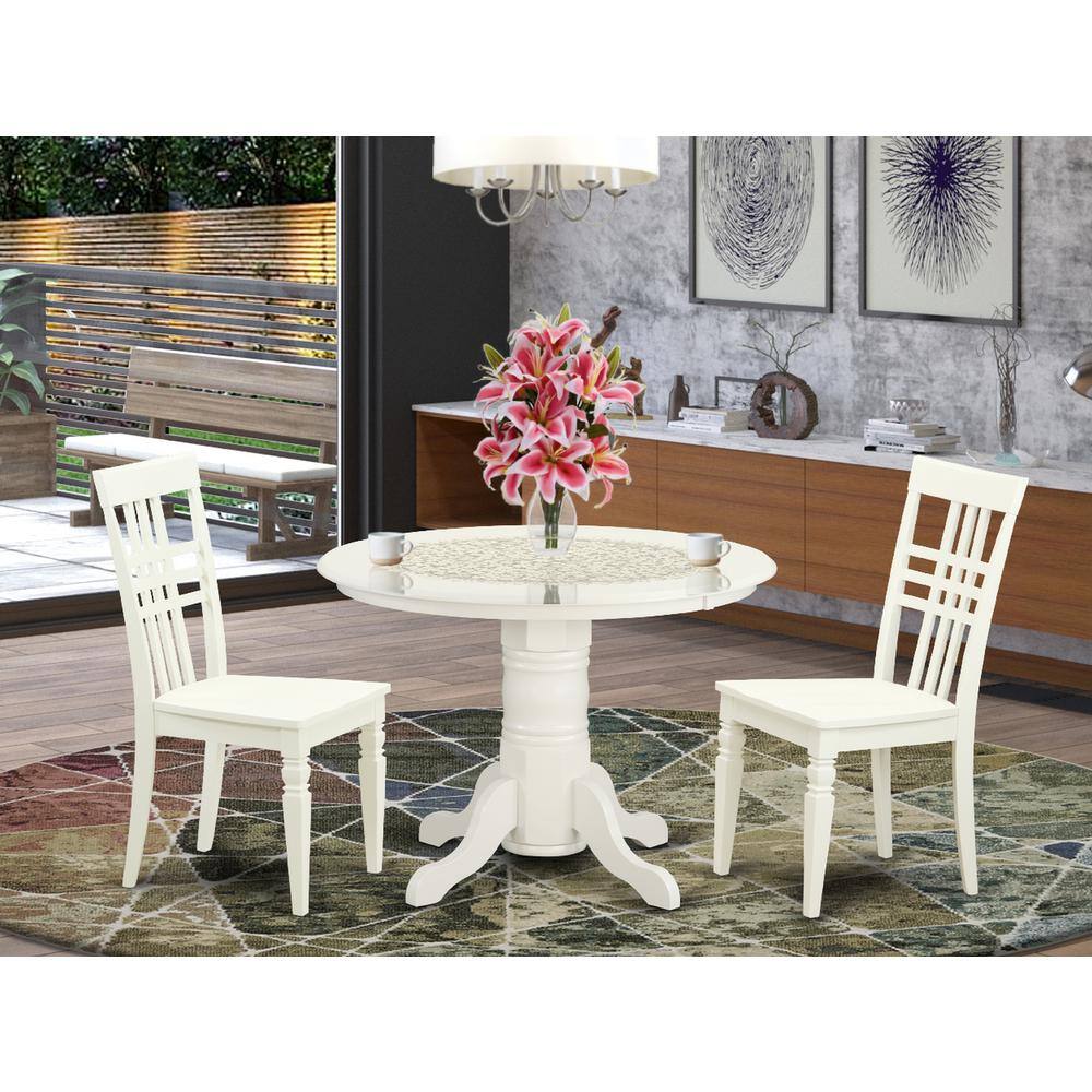 Back. East West Furniture - 3 PcKitchen Table set with a Dining Table and 2 Dining Chairs in Linen White - Linen White.