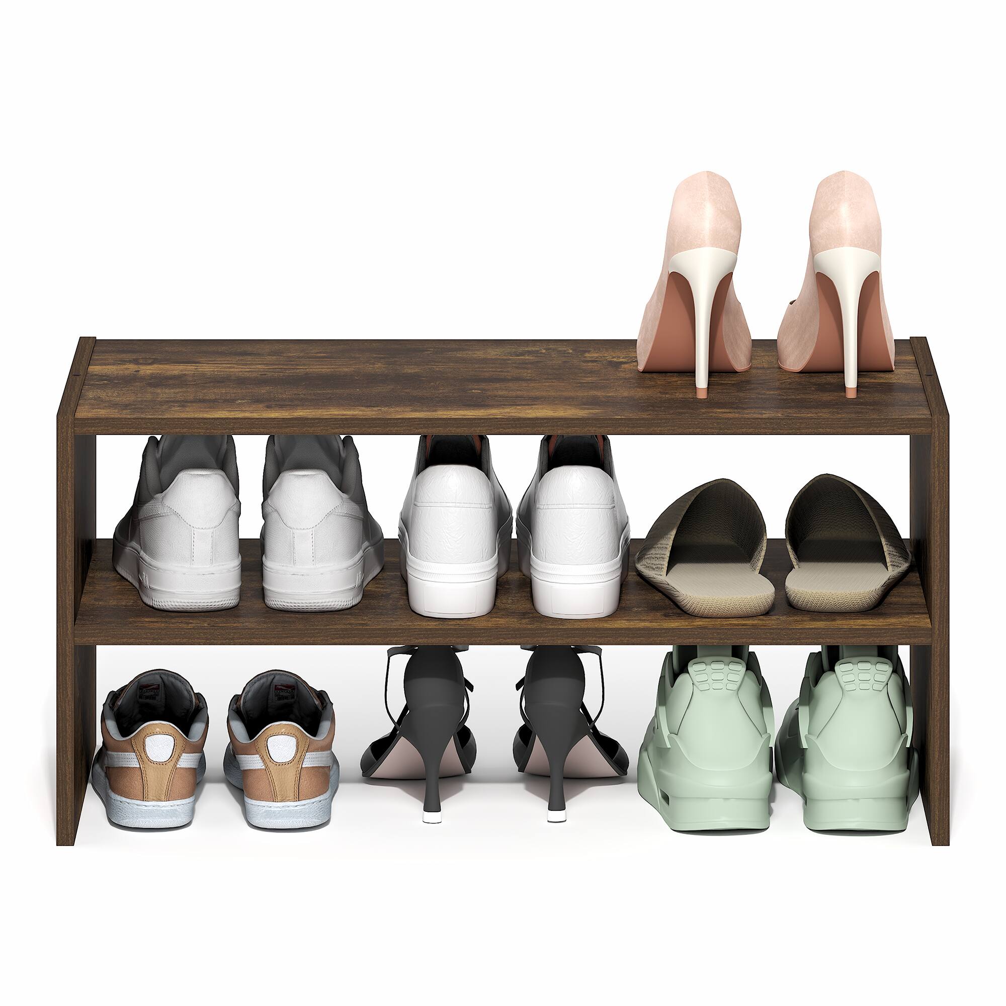 Alt View 3. Furinno - FANO 24-Inch Width Shoe Organizer, Shoe Rack, Stackable Shoe Storage, for Closet Entryway, Office, Garage - Amber Pine.