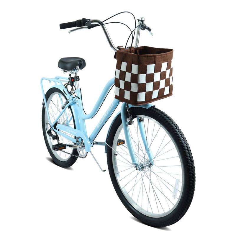 HTUTWOO - 26 " City Commuter Bike - 7-Speed Drivetrain Urban Bicycle, Steel Frame, Alloy Wheels, V-Brake System, Lock & Basket - Blue