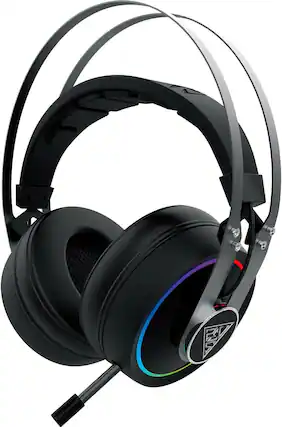 Front. GAMDIAS - HEBE P1A RGB Wired Gaming Headset - Black.