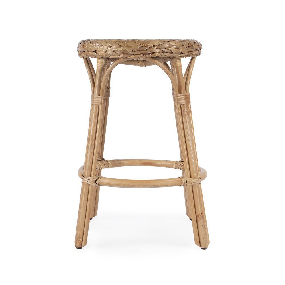 Back. Butler Specialty - Tobias Rattan Round 24" Counter Stool - Light Brown.