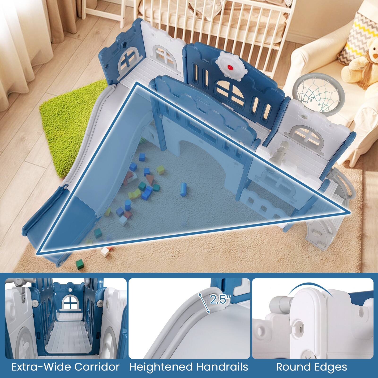 2.5" Extra-Wide Corridor Heightened Handrails Round Edges

Extra-Wide Corridor  
Heightened Handrails  
Round Edges