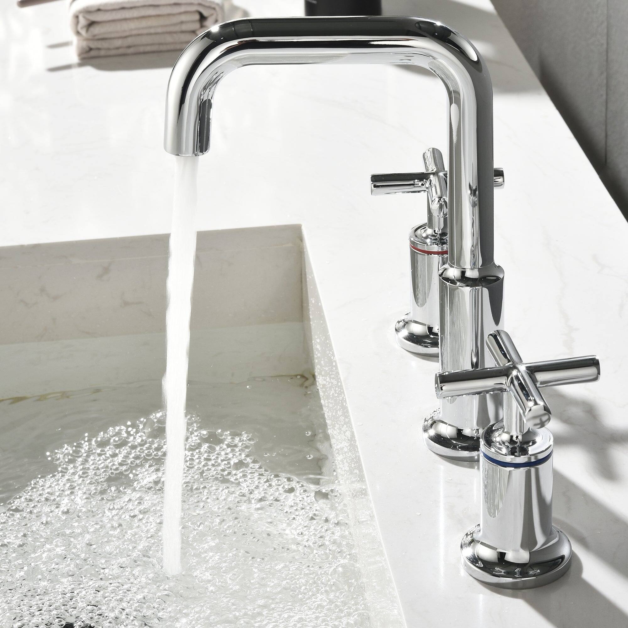 Alt View 8. Boyel Living - Brass 8 Inch Widespread Double Handle Bathroom Faucet with Water Supply Hoses and Quick Connected Hose in Chrome - Chrome.