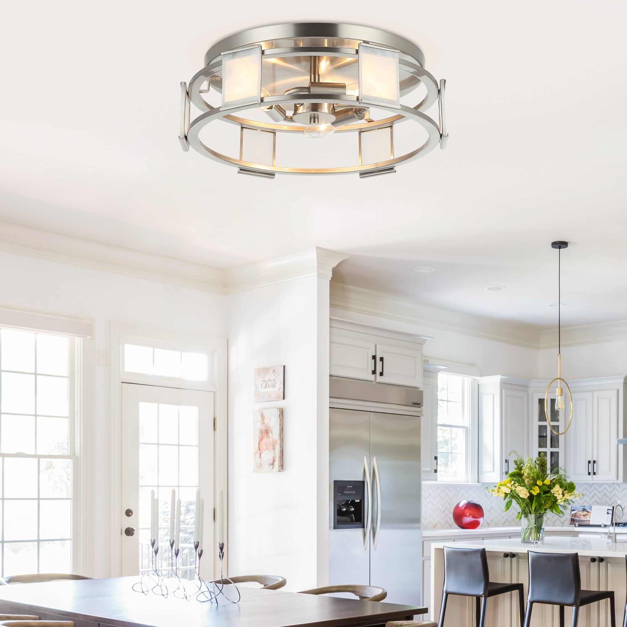 Angle. Parrot Uncle - Modern Silver 3-Light Flush Mount Ceiling Light - Silver.