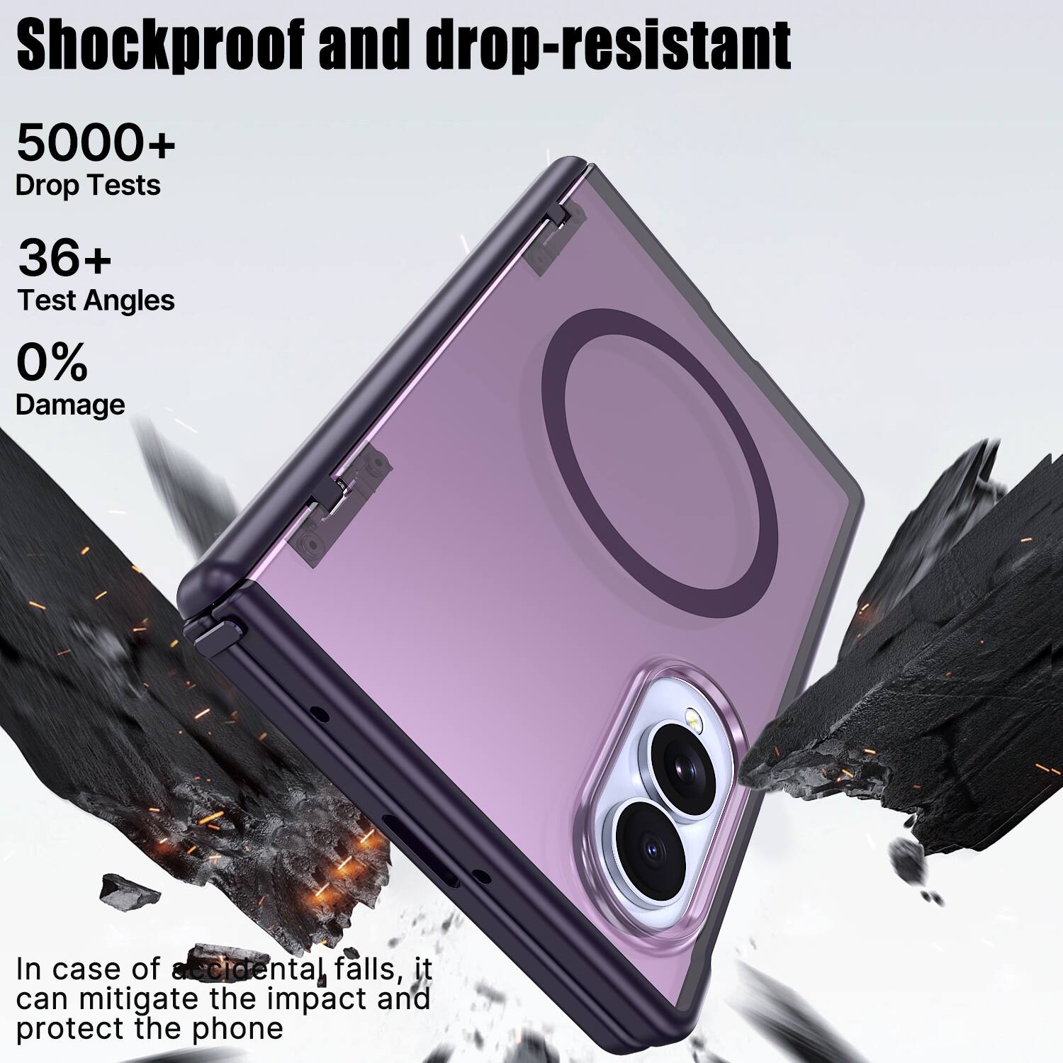 Shockproof and drop-resistant

5000+ Drop Tests

36+ Test Angles

0% Damage

In case of accidental falls, it can mitigate the impact and protect the phone
