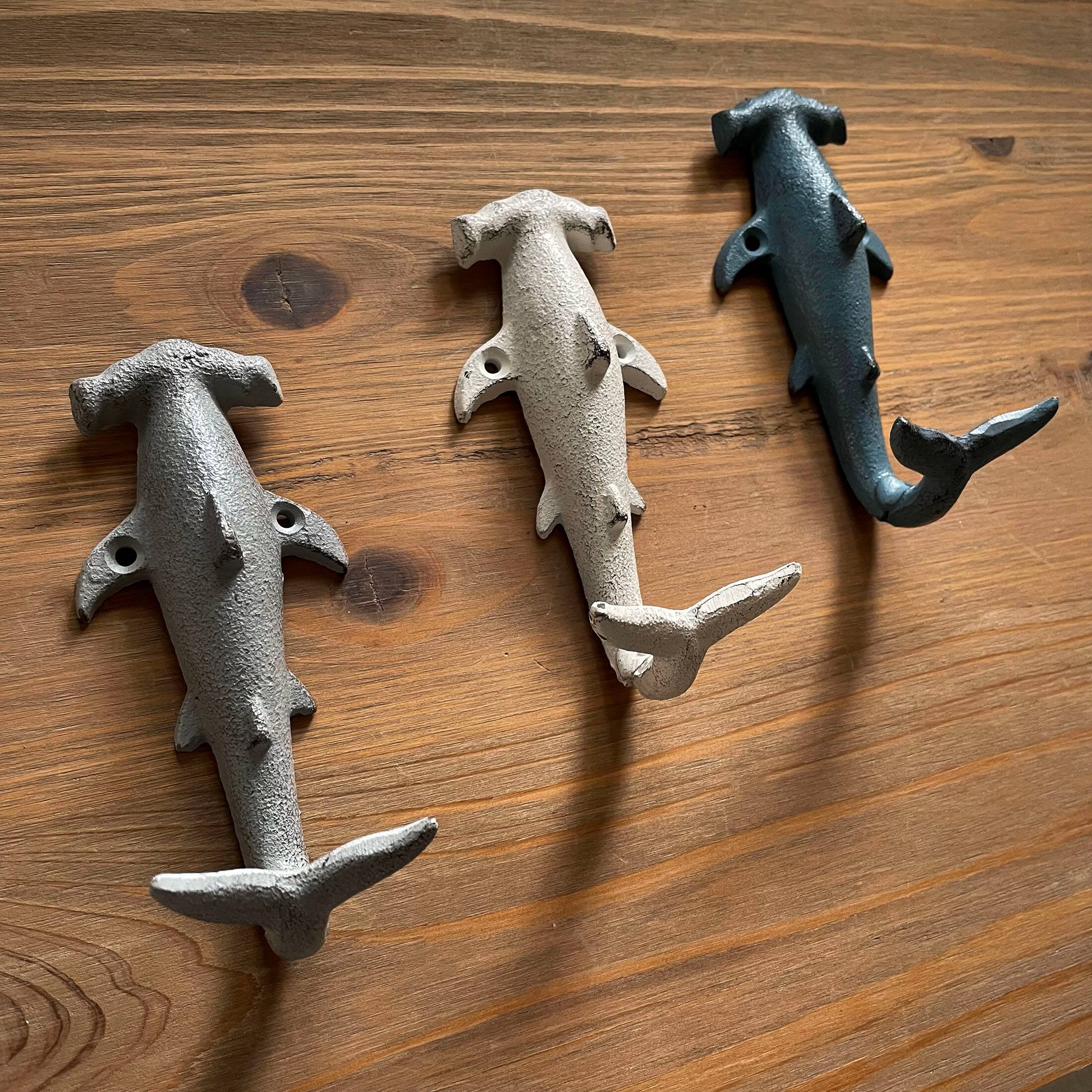 Alt View 4. Zeckos - Hammerhead Shark Wall Hooks Set – Cast Iron Nautical Decor, 5 Inches High - Multicolored.
