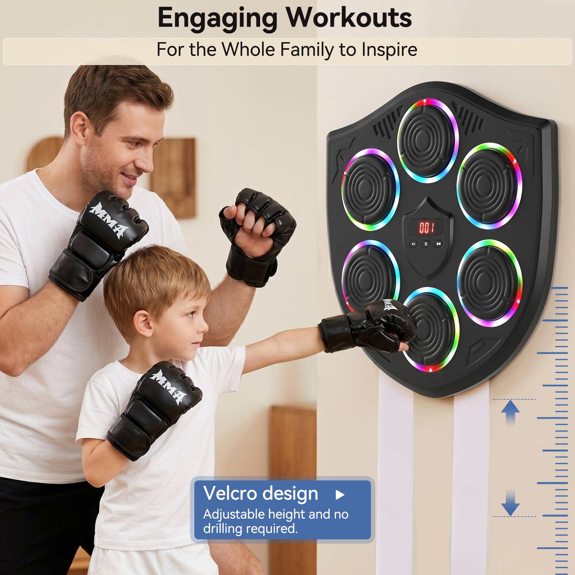 Engaging Workouts For the Whole Family to Inspire

MMA Velcro design Adjustable height and no drilling required.