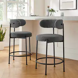 Albie Boucle Fabric Counter Stools Set of 2 by Modway - Charcoal Black