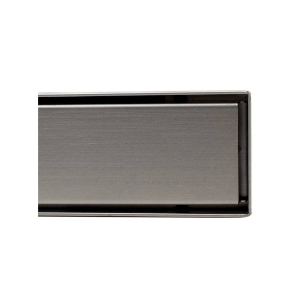 Left. Alfi - 32" Modern Brushed Stainless Steel Linear Shower Drain with Solid Cover - Silver.