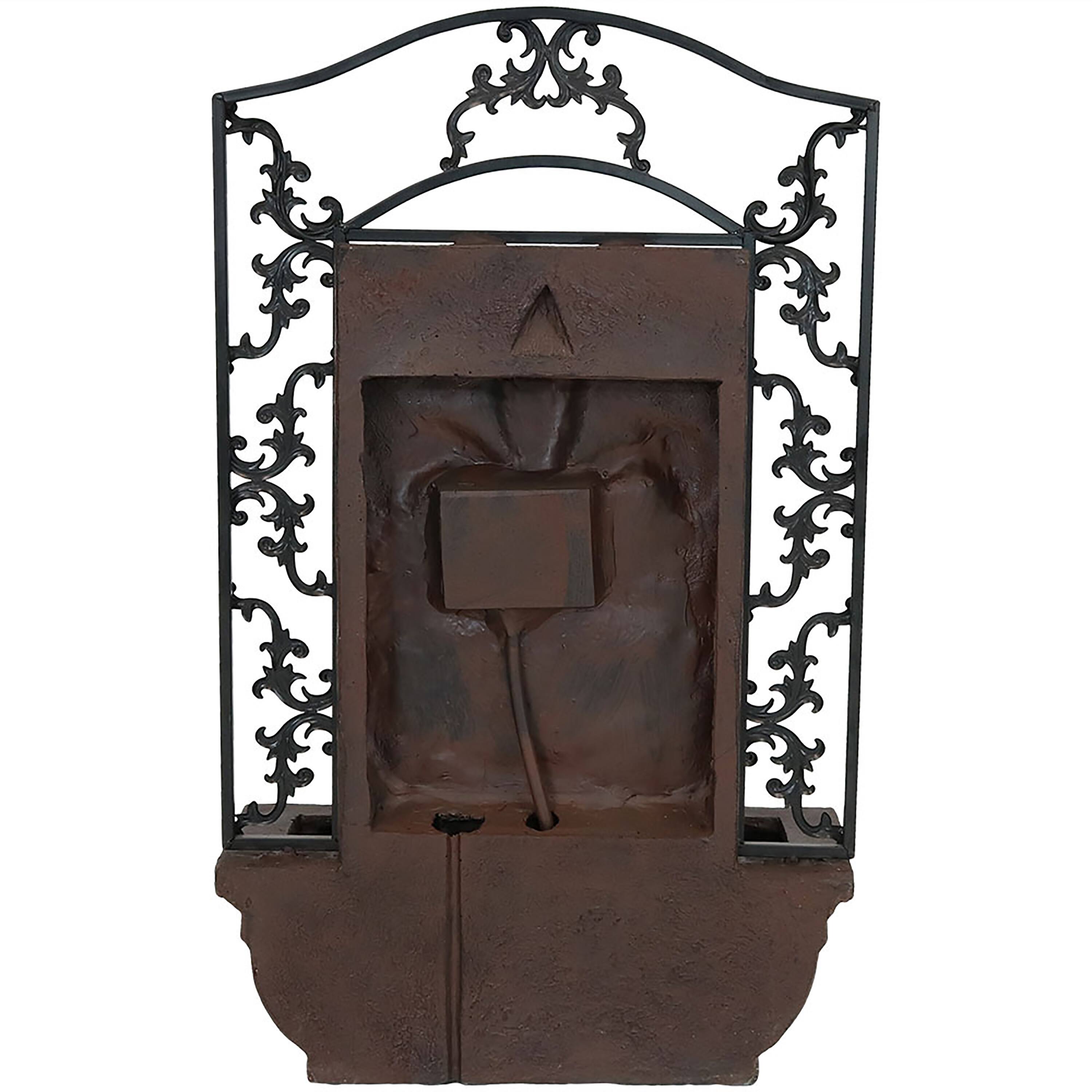Alt View 5. Sunnydaze - French Lily Polystone Outdoor Solar Wall Fountain - Iron.