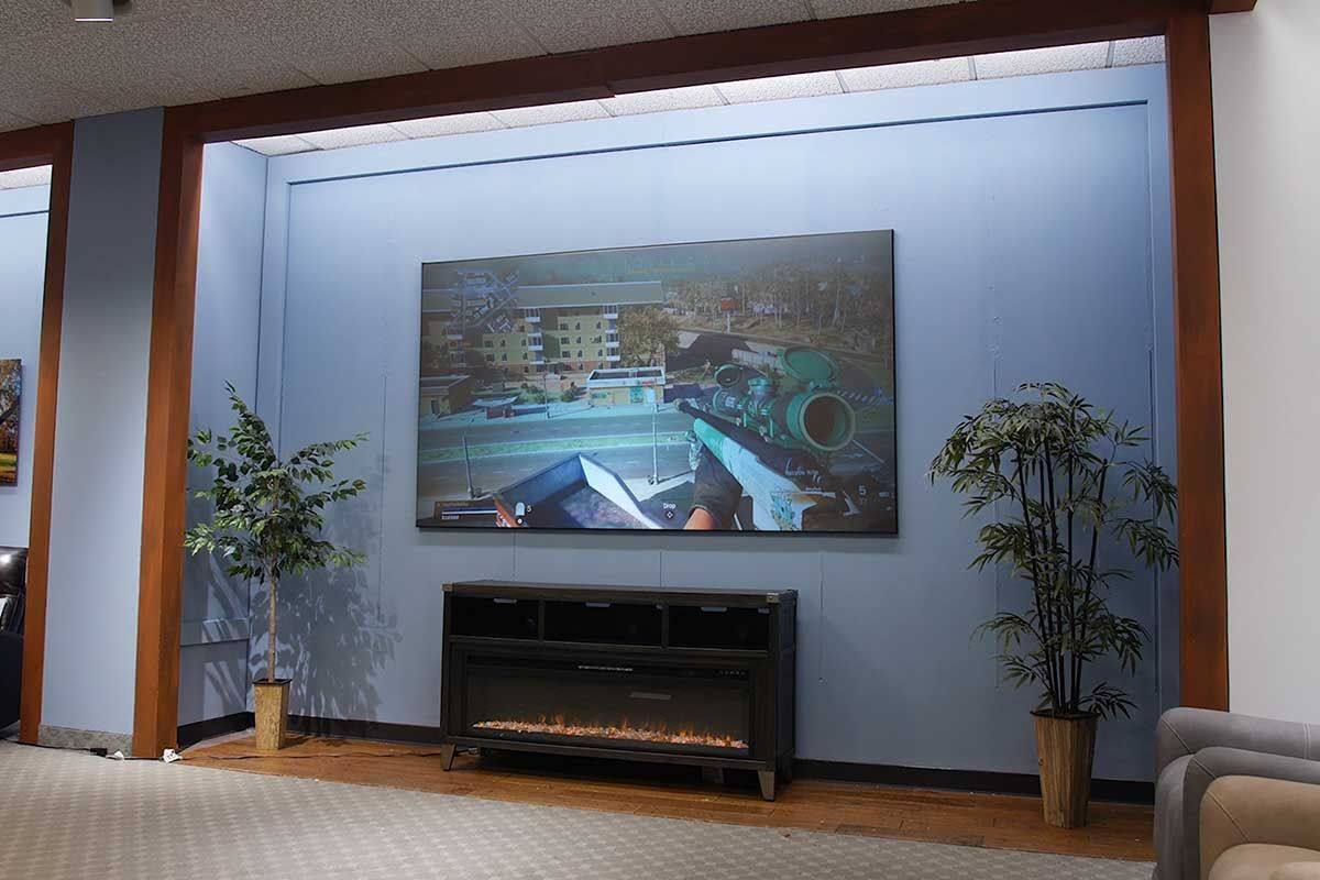 Alt View 7. Elite Screens - Aeon CineGrey 5D® Ceiling Ambient Light Rejecting EDGE FREE Fixed Frame Screen, 115" Diag.,16:9,AR115DHD5 - Silver/Gray.