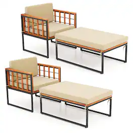 Gymax - 2PCS Outdoor Chaise Lounge Chair Acacia Wood Heavy Duty 1200 lbs Weight Capacity - Beige