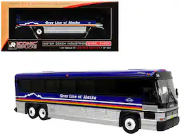 Iconic Replicas - 2001 MCI D4000 Coach Bus "Gray Line of Alaska" with Stripes 1/87 HO Vintage Bus & Motorcoach 504pcs - Dark Blue