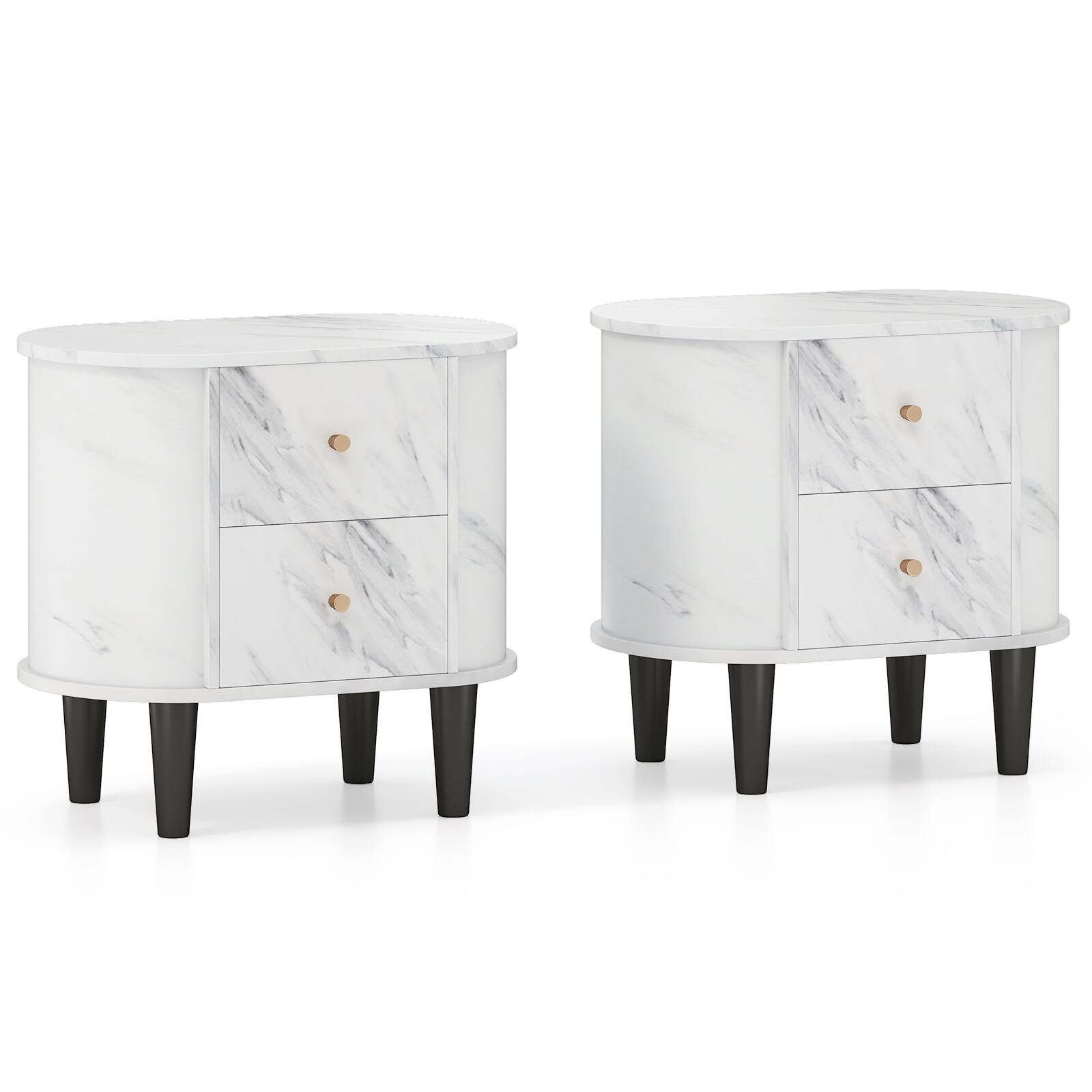 Alt View 9. Gymax - Gymax 2PCS Nightstand w/ 2 Drawers Faux Marble Bedside Table for Small Space - White.