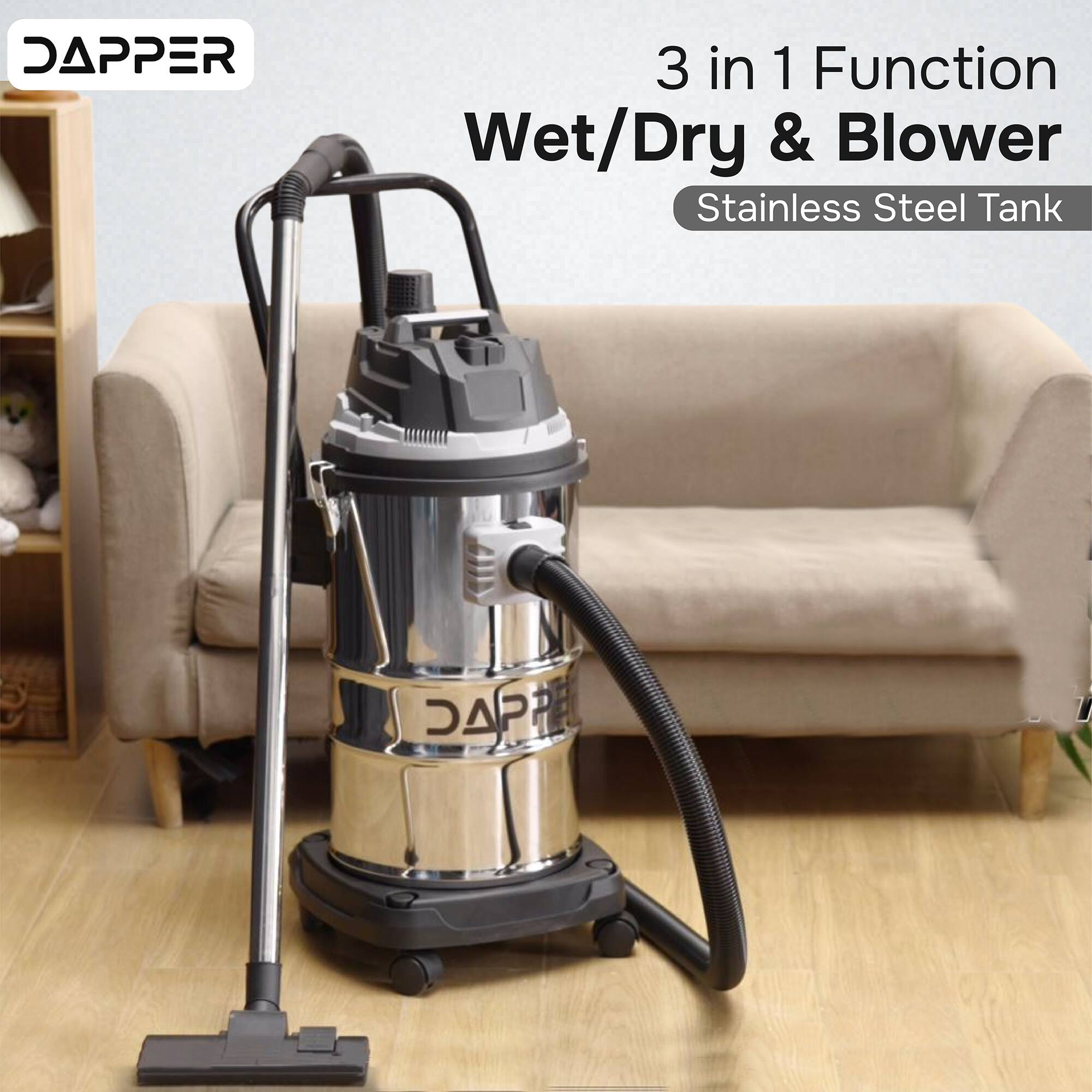 DAPPER 3 in 1 Function Wet/Dry & Blower Stainless Steel Tank