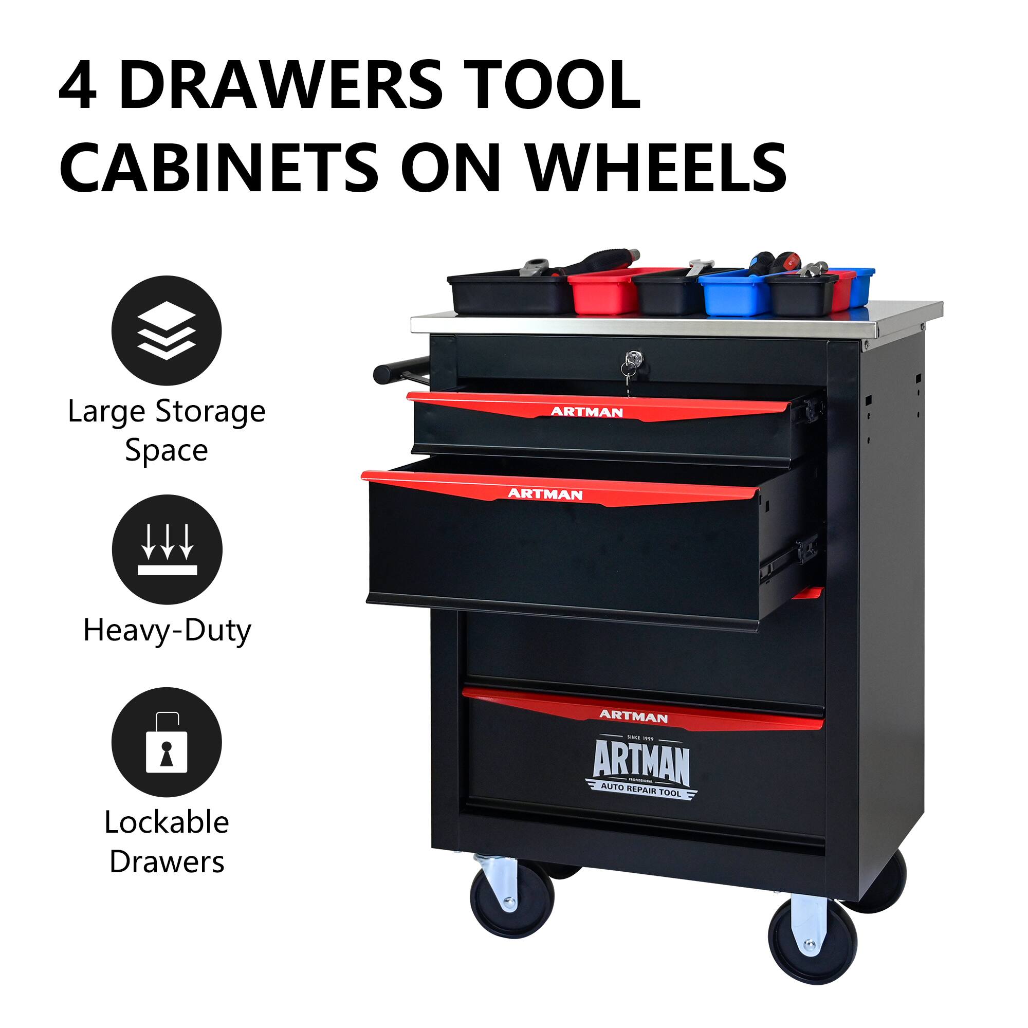 4 DRAWERS TOOL CABINETS ON WHEELS

- Large Storage Space
- Heavy-Duty
- Lockable Drawers

ARTMAN
AUTO REPAIR TOOL
