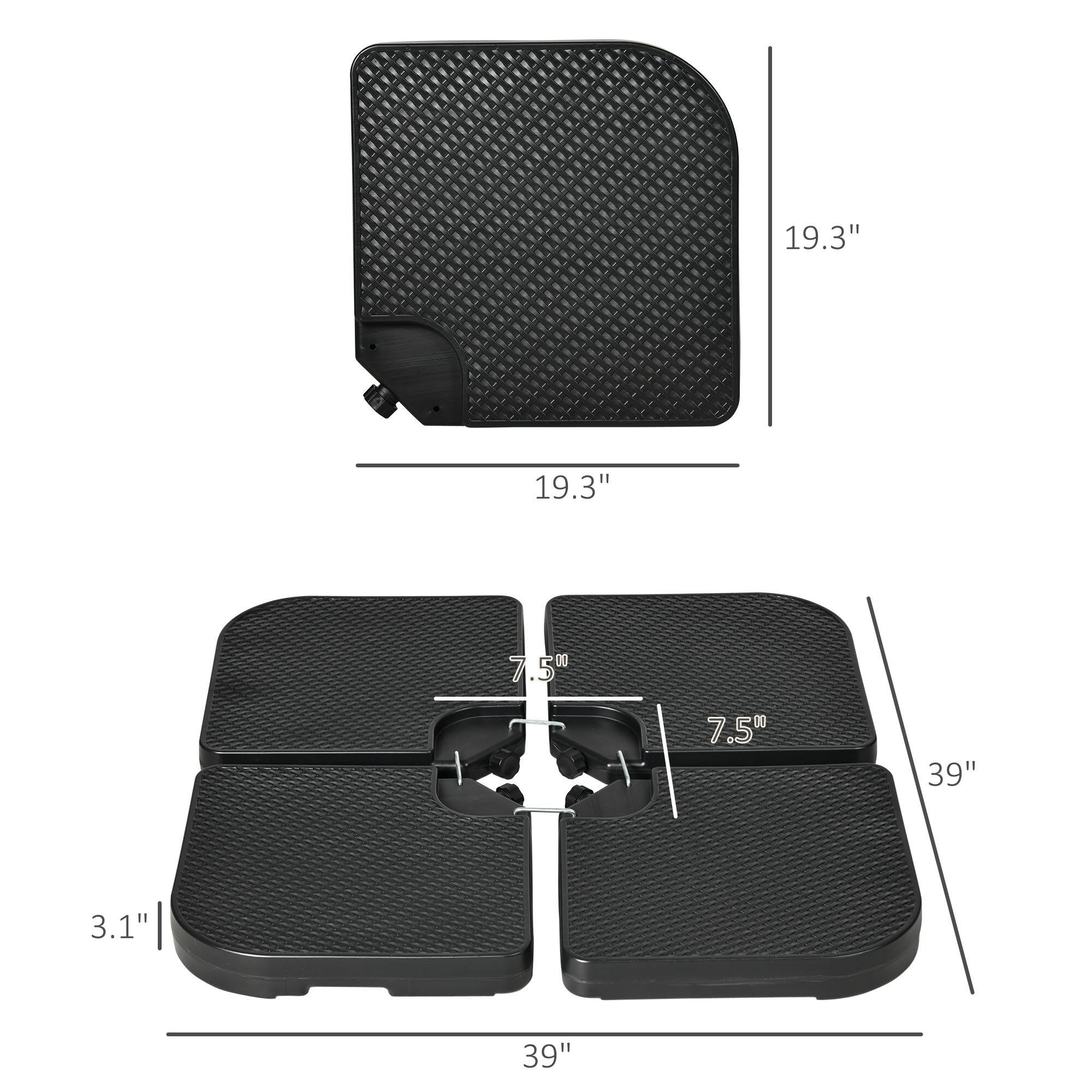 19.3" x 19.3" x 7.5"  
39" x 3.1" x 39"