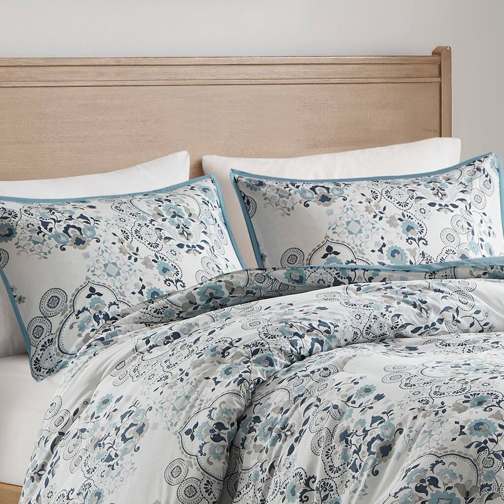 Alt View 1. Gracie Mills - Gracie Mills Candice 3 Piece Floral Printed Cotton Comforter Set - Blue.