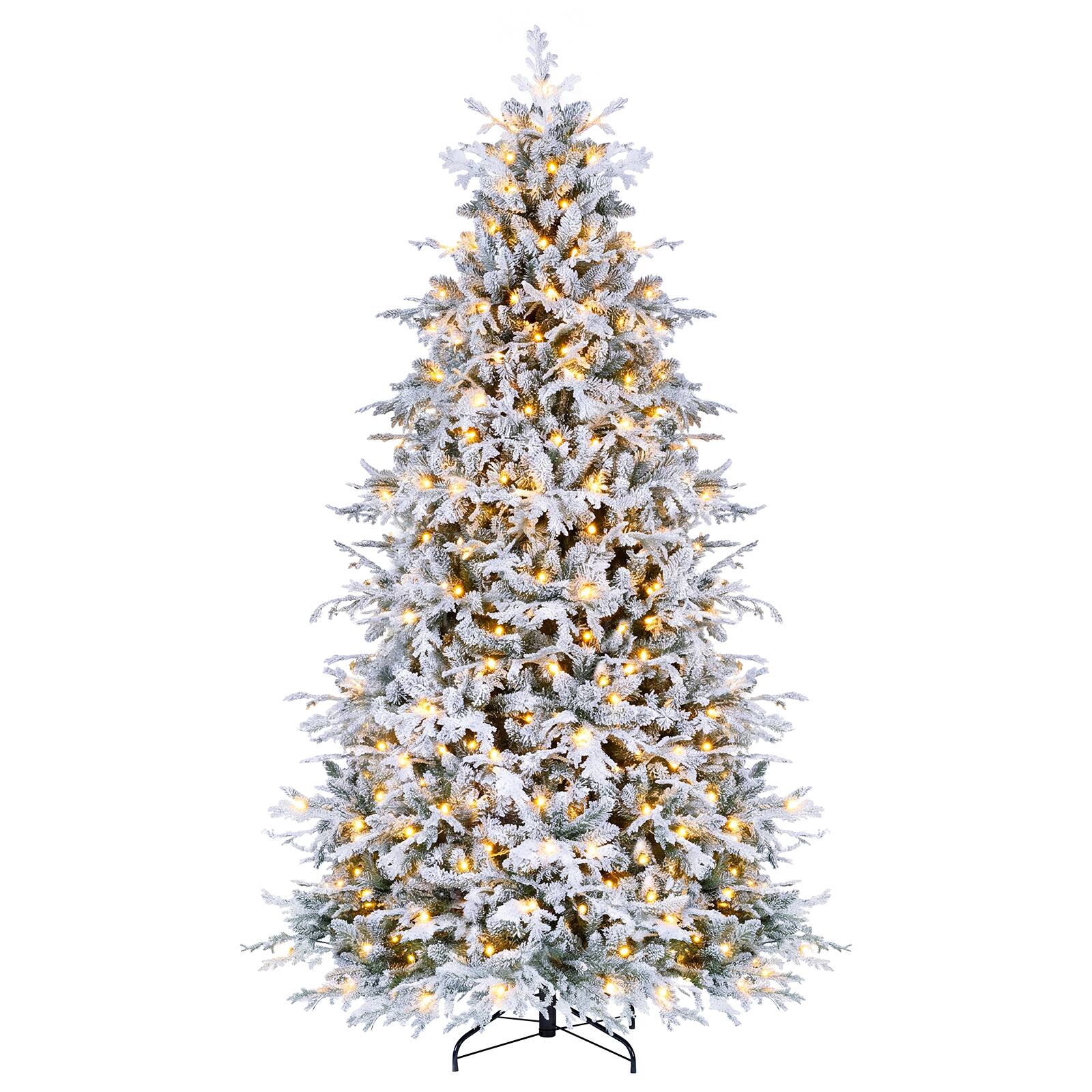 Alt View 1. Costway - Costway 8 ft Flocked Christmas Tree with 1764 Full Branch Tips, 460 LED Lights & Metal Stand - Green & White.