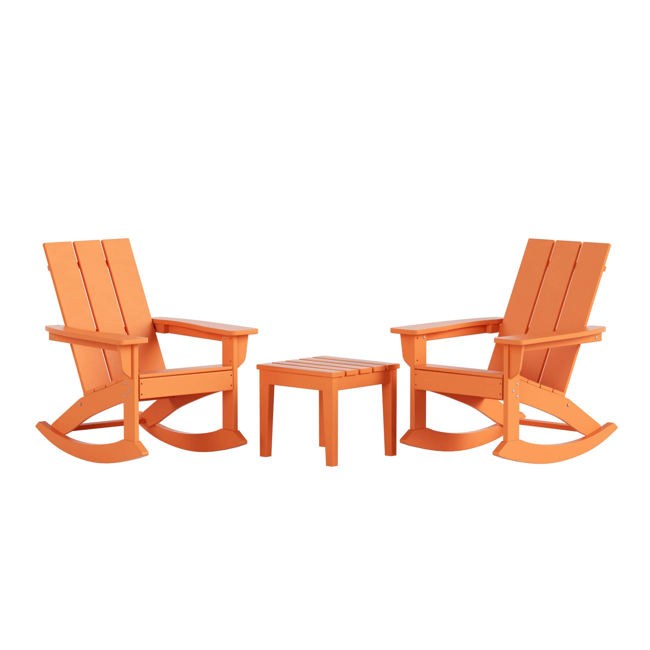 WestinTrends - Ashore Modern Rocking Poly Adirondack Chair With Side Table 3-Piece Set - Orange