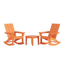 WestinTrends - Ashore Modern Rocking Poly Adirondack Chair With Side Table 3-Piece Set - Orange