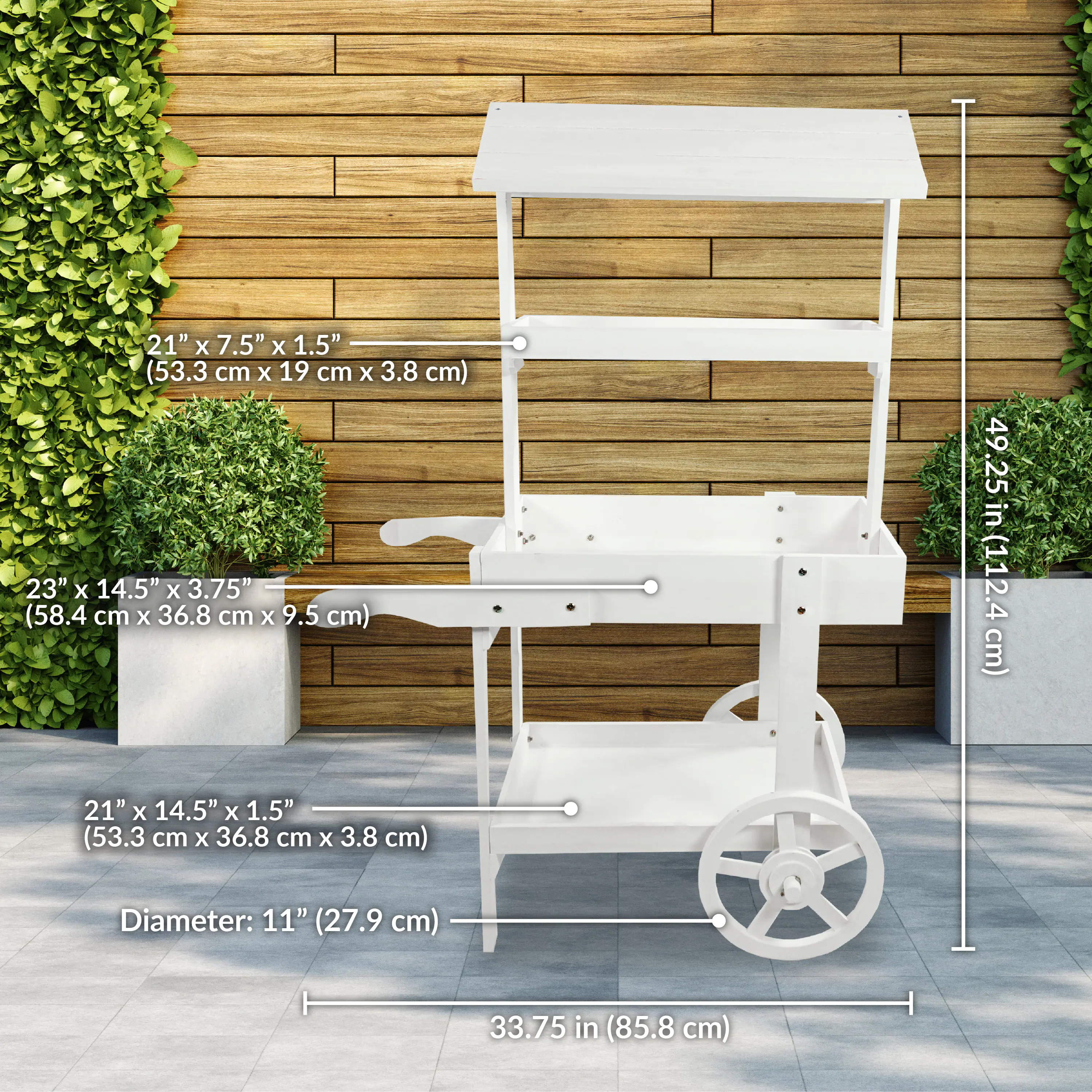 21" x 7.5" x 1.5" (53.3 cm x 19 cm x 3.8 cm)  
23" x 14.5" x 3.75" (58.4 cm x 36.8 cm x 9.5 cm)  
21" x 14.5" x 1.5" (53.3 cm x 36.8 cm x 3.8 cm)  
Diameter: 11" (27.9 cm)  
Height: 49.25" (124 cm)  
Width: 33.75" (85.8 cm)