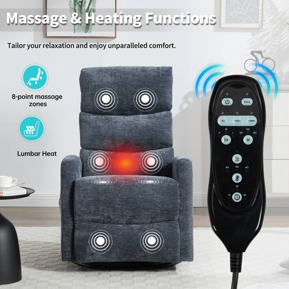 Massage & Heating Functions  
Tailor your relaxation and enjoy unparalleled comfort.  
8-point massage zones  
BACK  
LEG  
THIGH  
LUMBAR  
Lumbar Heat