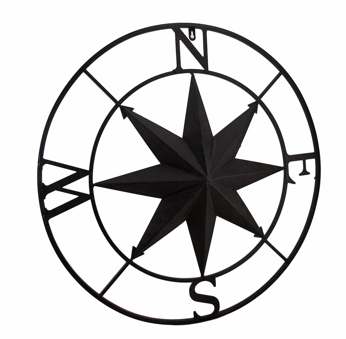 Zeckos - Distressed Finish 26 Inch Diameter Compass Rose Nautical Wall Hanging - Brown