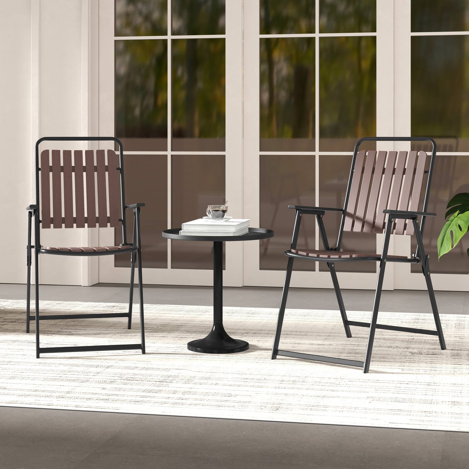 Angle. SlickBlue - Patio Folding Chairs Set of 4 with PP Seat and Back and Metal Frame - Coffee.