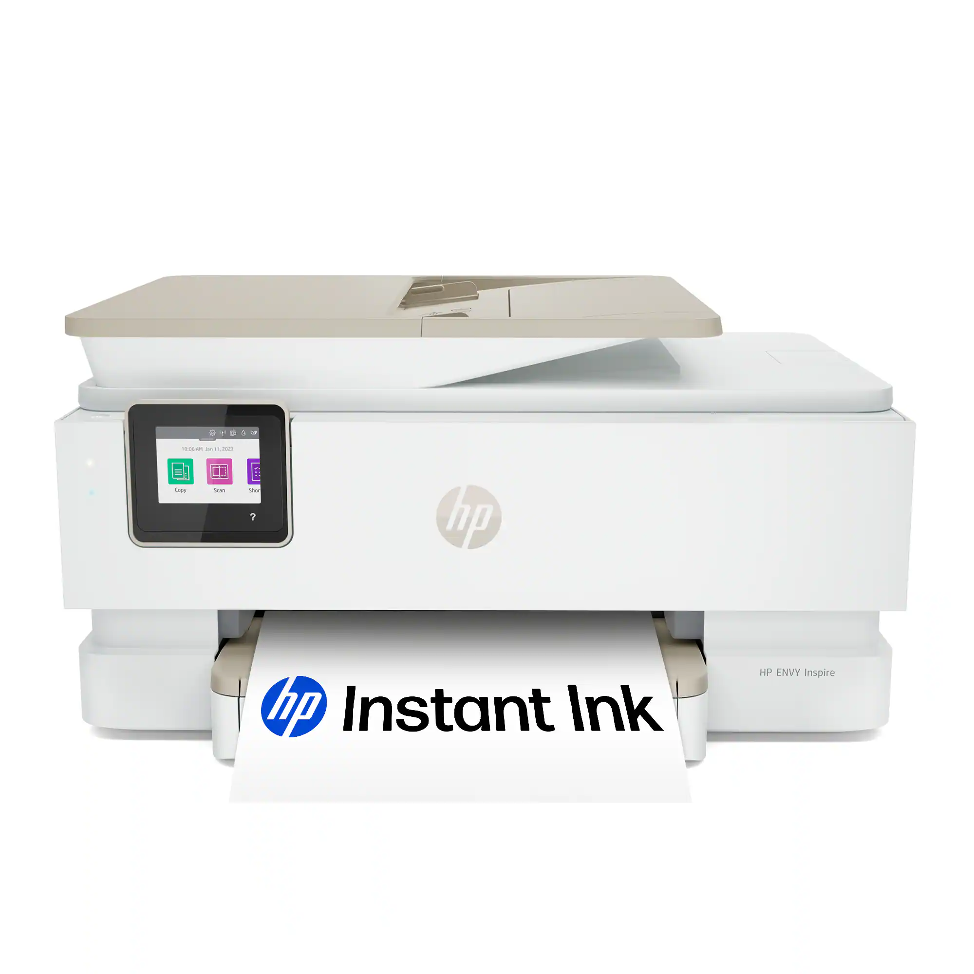 HP - Envy Inspire 7955e Wireless AI-Enabled AiO Inkjet Photo Printer w/ 3 Months of Instant Ink (+1 Bonus Mo. of Ink w/ Code) - White & Sandstone