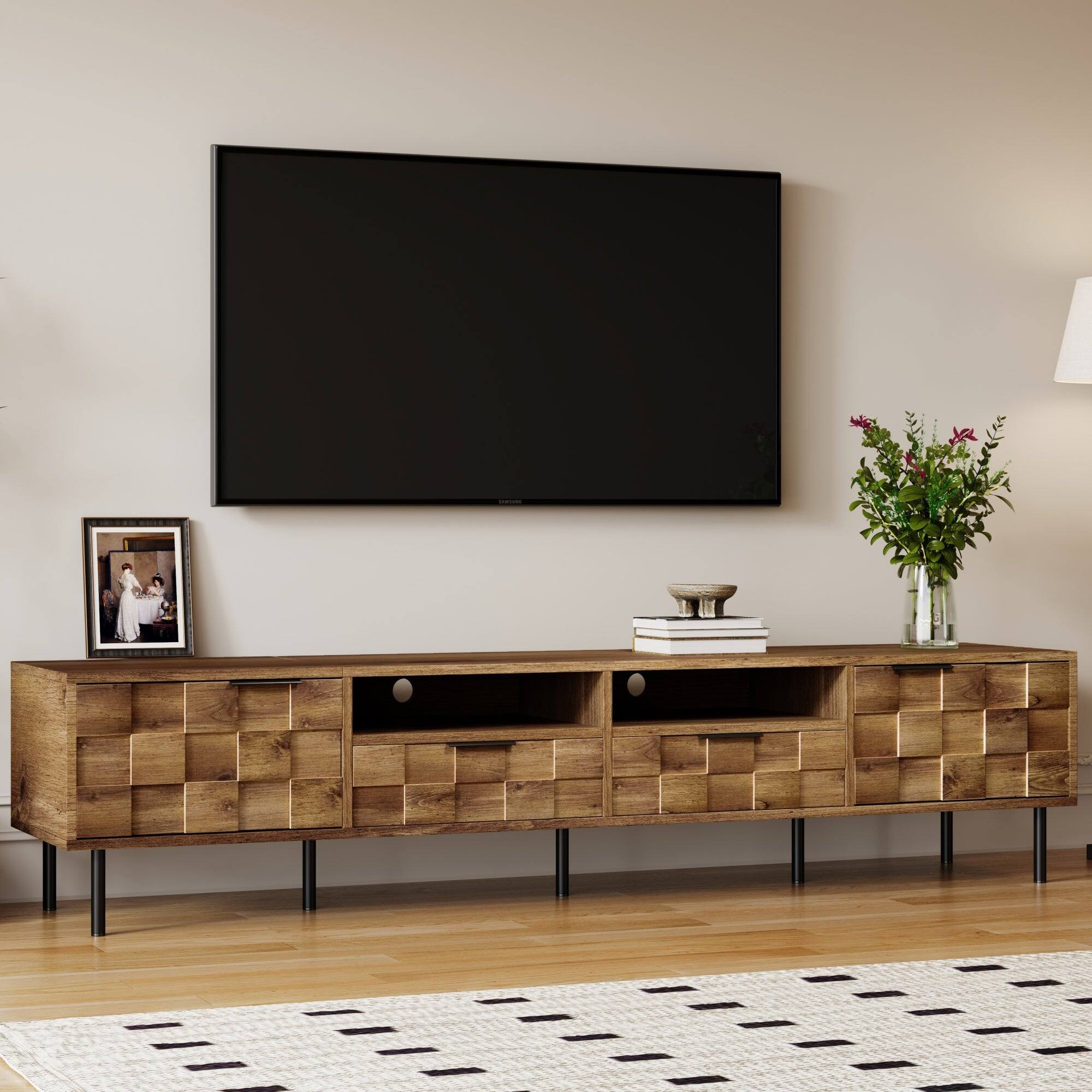 Alt View 1. Boyel Living - Mid Century TV Stand Natural For TVs Up To 85 Inch Media Console With Storage - Natural.