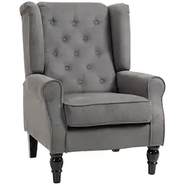 Homcom - Mid-Century Modern Accent Chair, High Wingback Chair, Button-Tufted Upholstered Fabric Armchair - Dark Gray