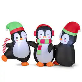 Costway - Christmas Inflatable Penguins Family Pre-Lit Festive Inflatable with LED Lights - Multicolor