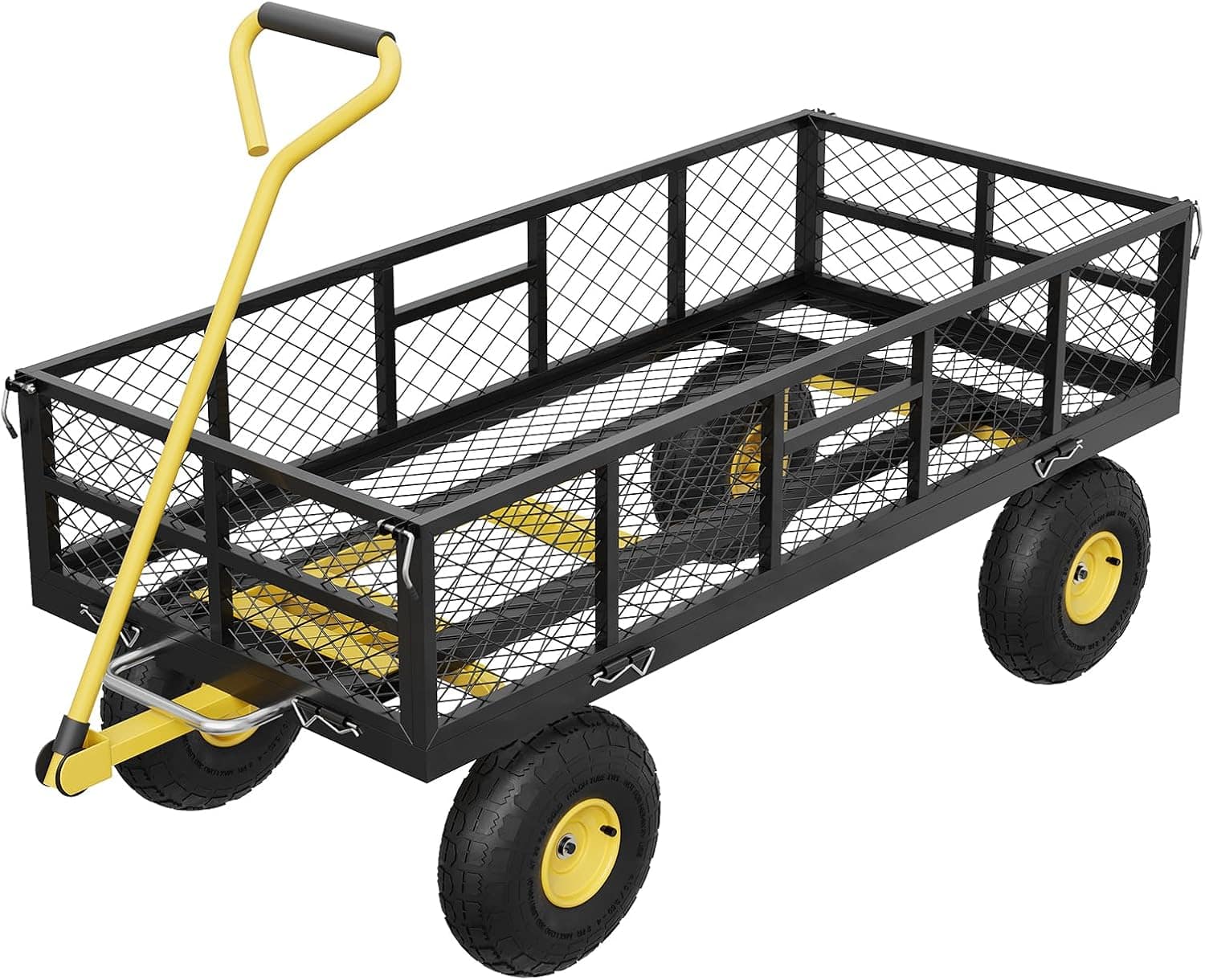 Acekool - 900 LBS Heavy Duty Garden Cart with Removable Sides, 10" Pneumatic Tires, Adjustable Handle, Utility Wagon - Yellow