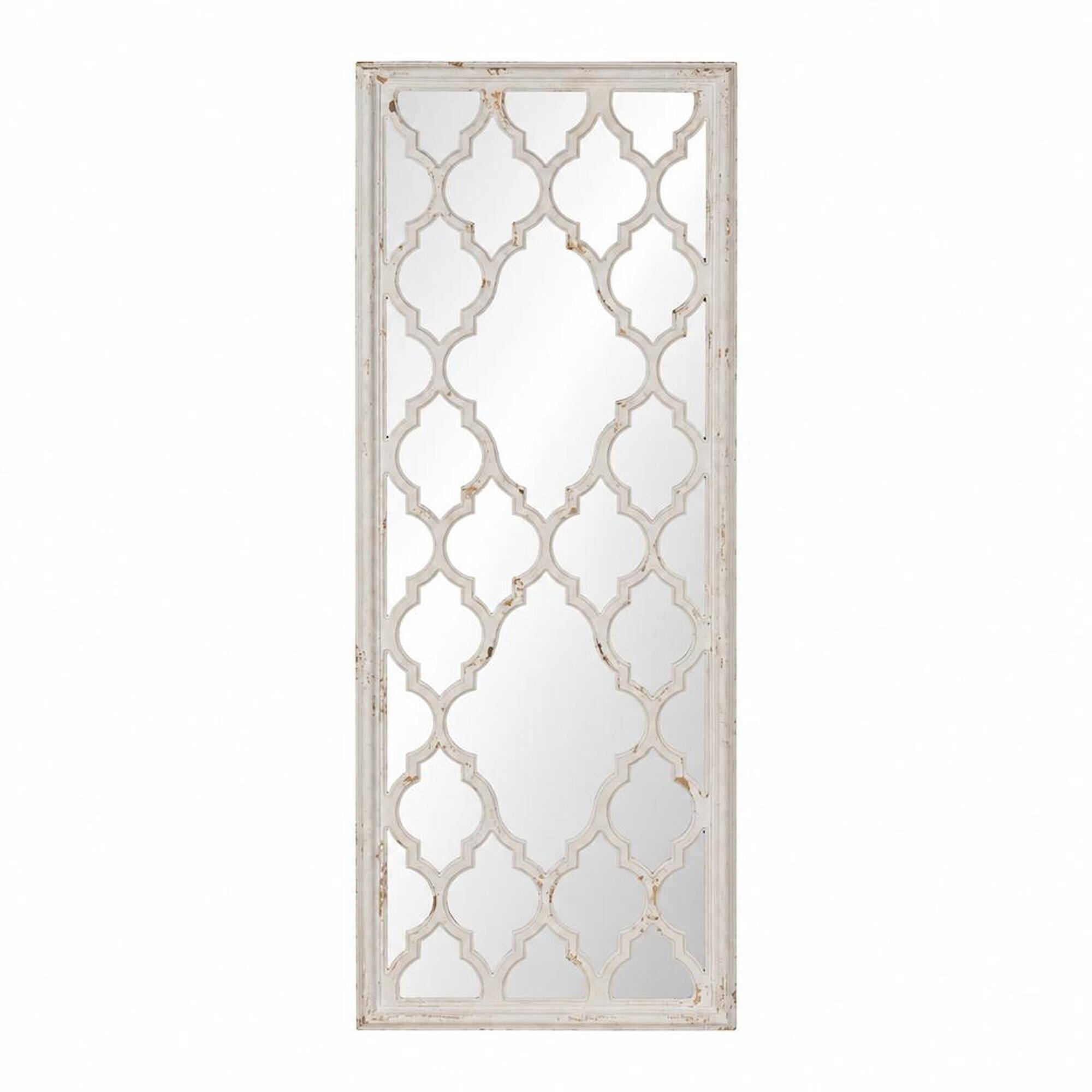 Front. RYHNUYNE - 24 x 60 Inch Distressed White Floor Mirror, Full Length Leaning Mirror, Fir Wood Frame, Bedroom and Bathroom - White.