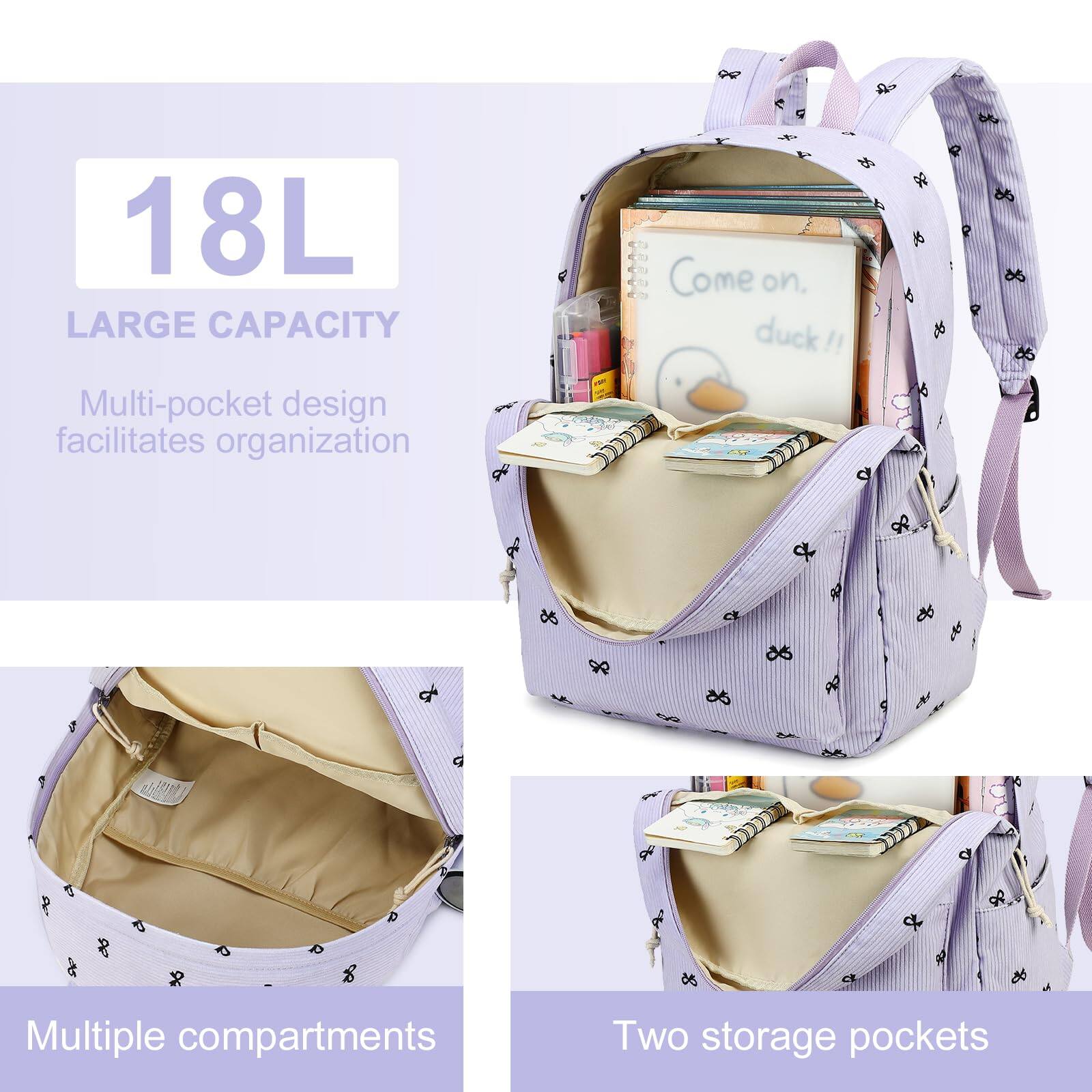 Alt View 2. Live At Space - Backpack For School Bag Bookbag Teen Set Daypack With Lunch And Pencil Case - Grid - Pink and White.