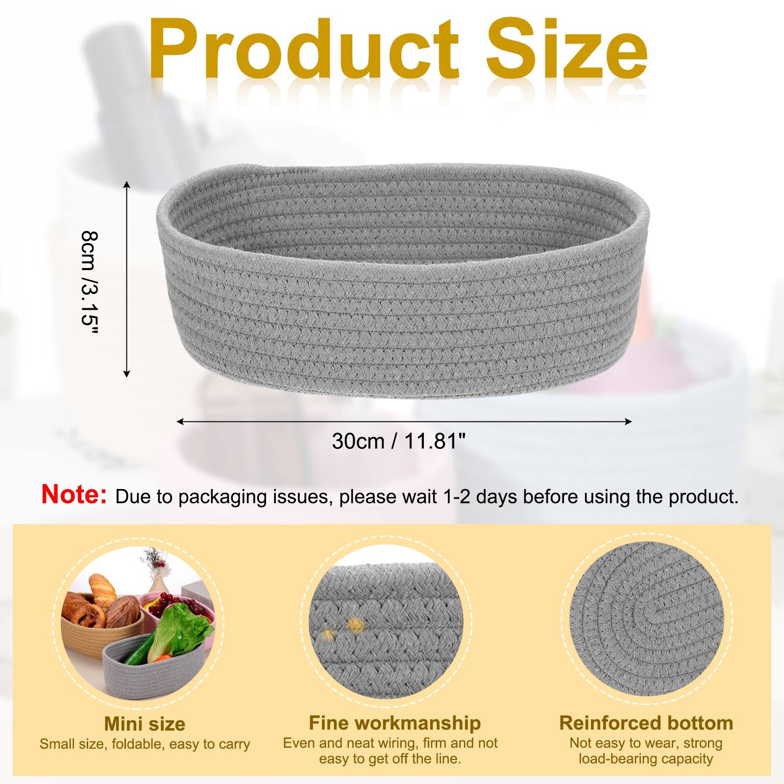 Product Size

8cm / 3.15"  
30cm / 11.81"

Note: Due to packaging issues, please wait 1-2 days before using the product.

Mini size  
Small size, foldable, easy to carry

Fine workmanship  
Even and neat wiring, firm and not easy to get off the line

Reinforced bottom  
Not easy to wear, strong load-bearing capacity