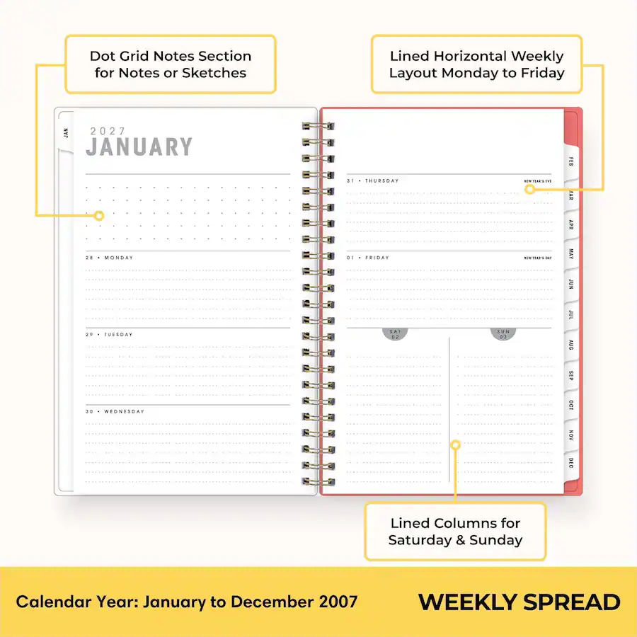 Weekly Layout Horizontal Blue Sky 2027 Weekly & Monthly Planner Calendar, 5