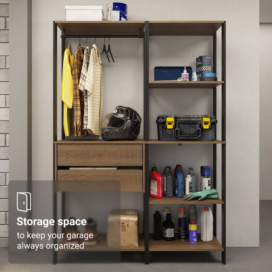 Garage Storage Box Rack Madesa Garage Storage Rack with 2 Drawers, 7 Shelves and Hanging Space ...
