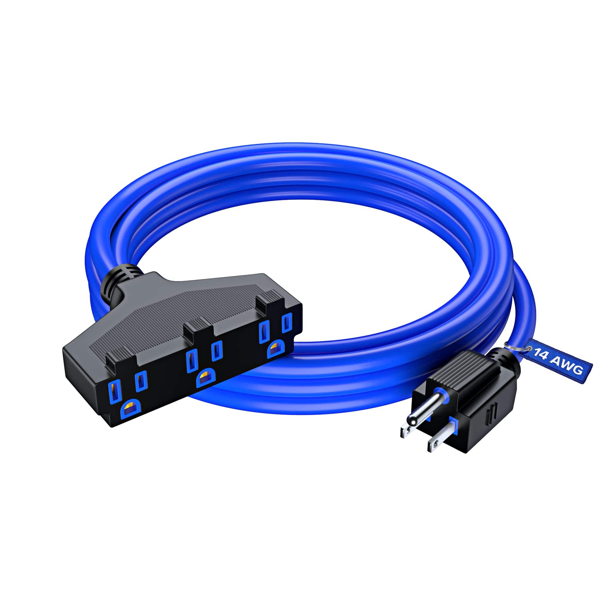 Maximm - Extension Cord 10 Feet, SJTW Extension Cord with Multiple Outlets, 14 Gauge ETL Listed - Blue